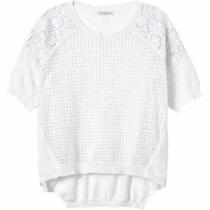 Rebecca Taylor Patchwork and Lace Short Sleeve Sweater in Chalk Sz XS